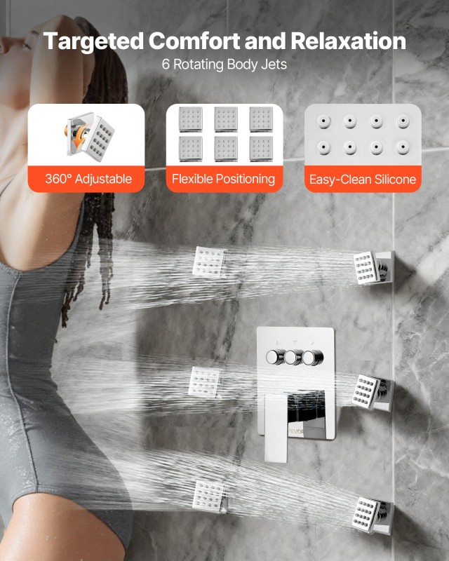 VEVOR Σετ Ντους Οροφής 254 mm με 6 Τζετ Σώματος και Πολυλειτουργικό...