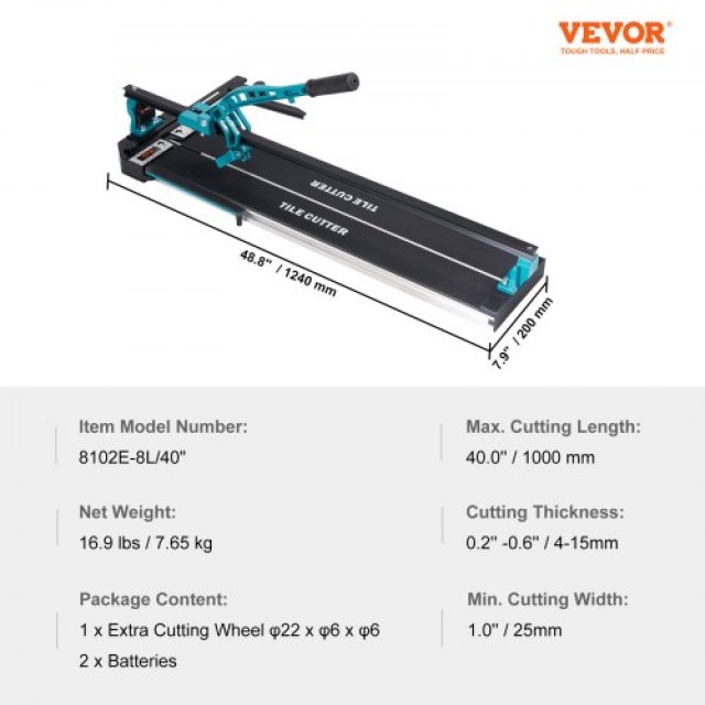 VEVOR Χειροκίνητος Κόφτης Πλακιδίων 1000mm με Τροχό Καρβιδίου, Υπέρυθρη Στόχευση  KCZQGJMDDIY109K53V0