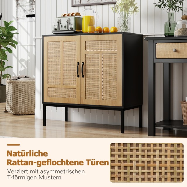 Costway Μαύρο Μπουφές Ρατάν με Ρυθμιζόμενο Ράφι και 2 Πόρτες  80 x ... Costway Μαύρο Μπουφές Ρατάν με Ρυθμιζόμενο Ράφι και 2 Πόρτες  80 x ...