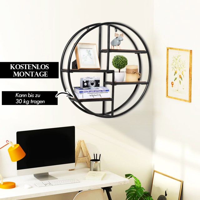 Costway Στρογγυλή Μαύρη Ραφιέρα 4 Επιπέδων 55x55x11εκ HW63372