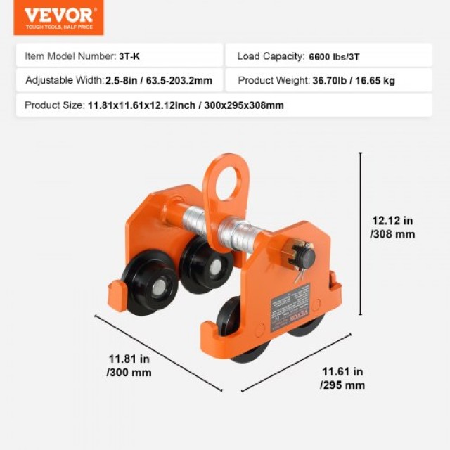 Χειροκίνητο Τρόλεϊ VEVOR 3 Τόνων για I-Beam  JKFZSTXC3T25WXKQQV0