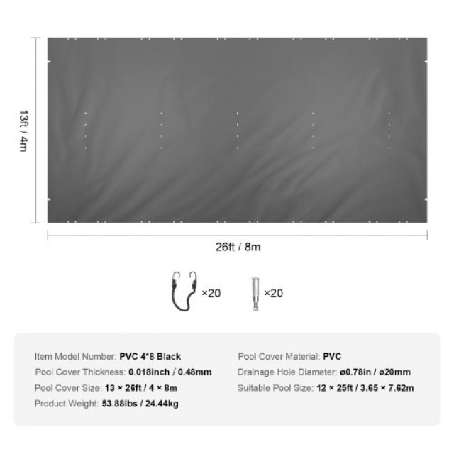 Κάλυμμα Ασφαλείας Πισίνας VEVOR 13x26 ft για Χειμερινή Προστασία  YYCM4X8MWYMS00001V0