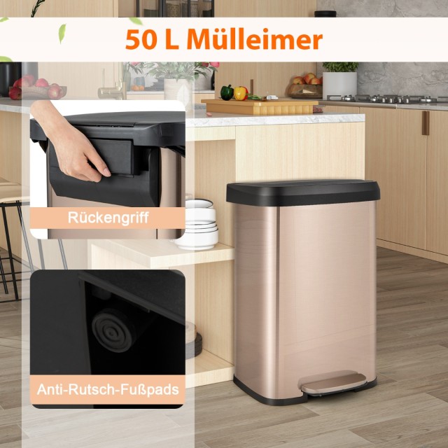 Costway Κάδος Απορριμμάτων 50L με Αθόρυβο Κλείσιμο και Αποσμητικό από Ανοξείδωτο Ατσάλι GY10006GD