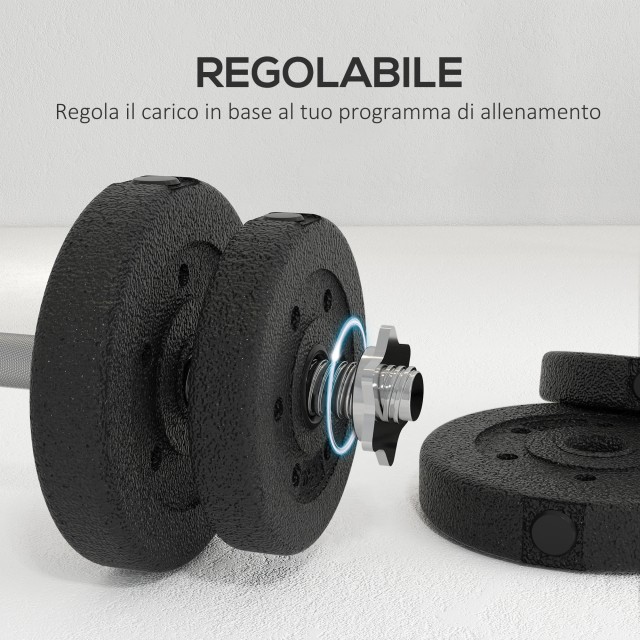 HOMCOM Σετ Μαύρων Αλτήρων 25kg με 12 Δίσκους και 2 Μπάρες 2kg A91-139V04BK