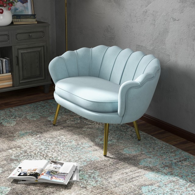 HOMCOM  Διθέσιος καναπές σε στυλ Industrial Chic με ύφασμα που μιμείται βελούδο και μέταλλο, 130x77x77 εκ., Γαλάζιο  833-957V00LB