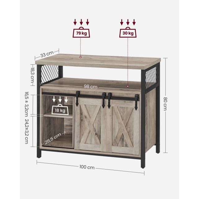 VASAGLE Ξύλινος Μπουφές Country Style 33 x 100 x 80 cm Γκρι Μαύρο, ...