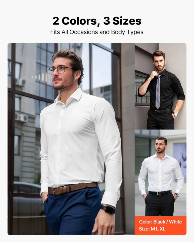 VEVOR Ανδρικό Πουκάμισο Slim Fit, Λευκό, Μέγεθος M, 77 x 113 εκ. NK...