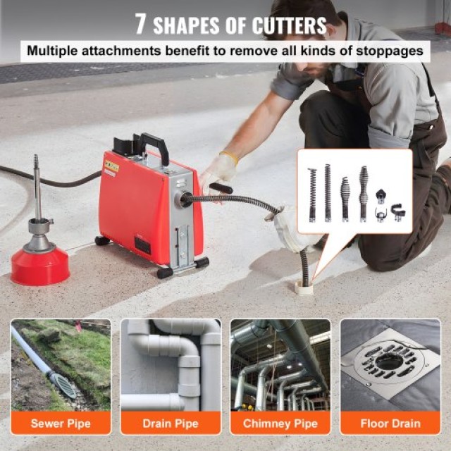 VEVOR Μηχανή Καθαρισμού Αποχέτευσης 20m x 16mm 250W Χειροκίνητο Τροφοδοτικό  XSGDSTJ250W540ZG9V2