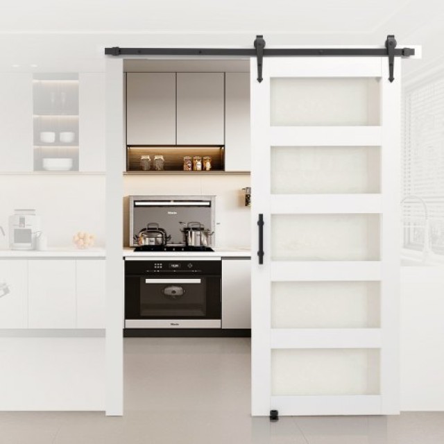 VEVOR Σετ Συρόμενης Πόρτας με Πάνελ MDF & Ματ Γυαλί 914 x 2134mm GC...