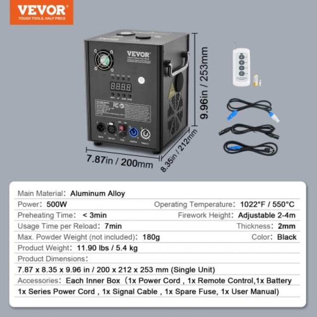 VEVOR Μηχανή Ψυχρών Σπινθήρων 500W για Εκδηλώσεις  YHKZQ500W1GWJ043QV2