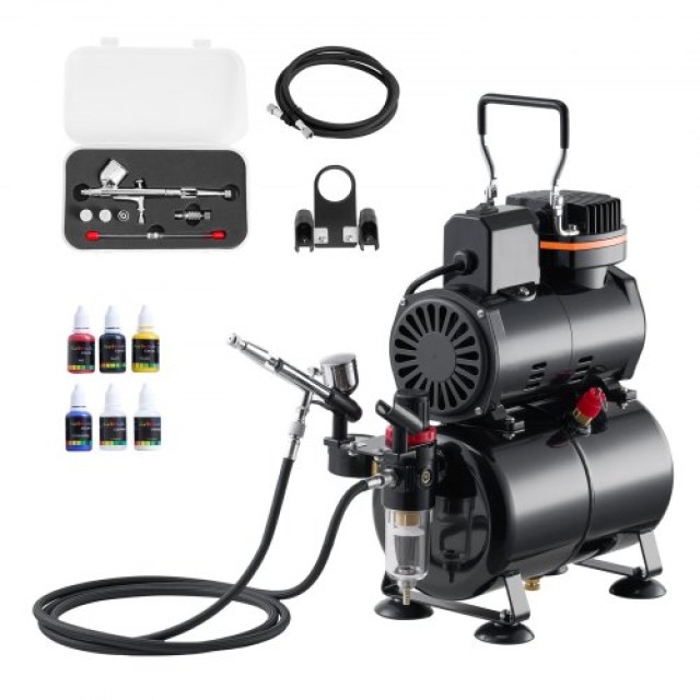 VEVOR Σετ Αερογράφου με Κομπρεσέρ 1/6 HP, Δοχείο και Τρία Στόμια JC...