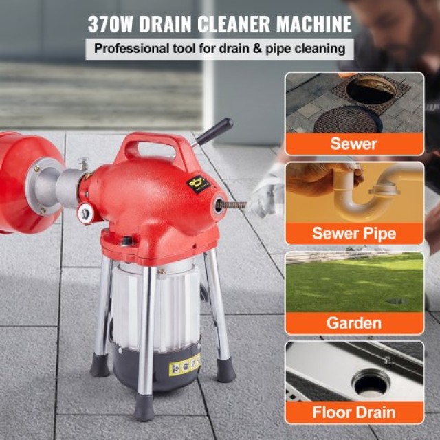 VEVOR Μηχανή Καθαρισμού Αποχέτευσης 36.5μ x 16mm 370W Ελικοειδής Φίδι Χειροκίνητη Τροφοδοσία  XXFDGDSTJ370AYKE2V2