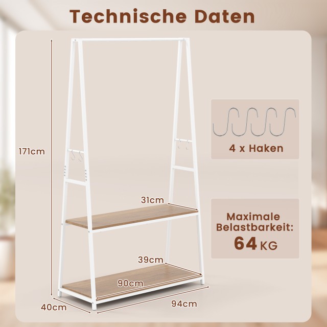 Costway Αυτόνομη Γκαρνταρόμπα με Ράφια και Ανθεκτική Κρεμάστρα Ρούχ...