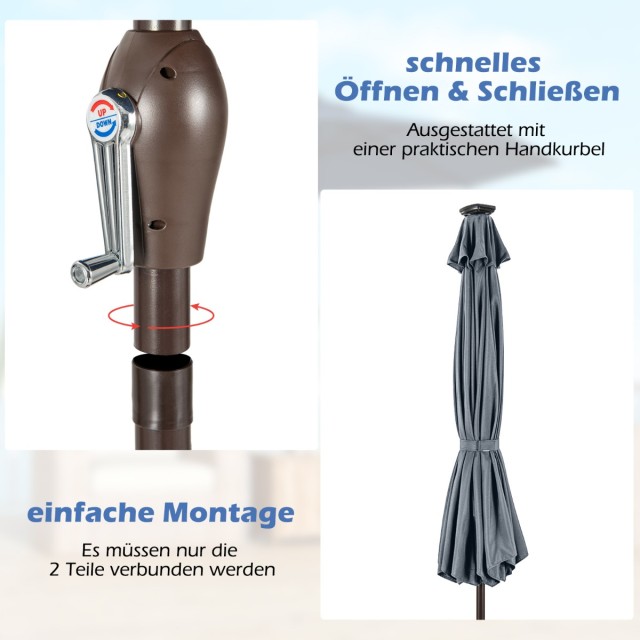 Costway Ηλιακή Ομπρέλα με LED Φωτισμό και Ρυθμιζόμενη Κλίση για Μπα...