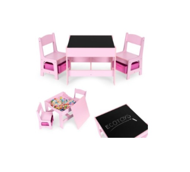 ECOTOYS Σετ επίπλων για παιδιά τραπεζάκι + 2 καρέκλες με πίνακα κιμ...