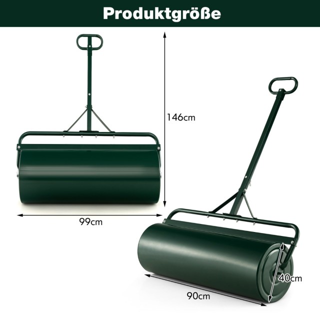 Costway Μεταλλικός Κύλινδρος Γκαζόν 113L Ø40CM με Λαβή για Νερό/Άμμ...