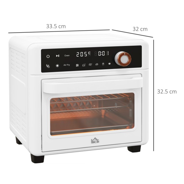 HOMCOM Ηλεκτρικός Φούρνος 1500W 13L με Λειτουργία Φριτέζας Αέρος 12 Προγράμματα και Ρυθμιζόμενη Θερμοκρασία Λευκό 800-171V90WT
