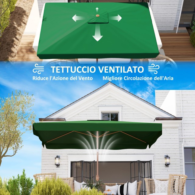 Outsunny Ομπρέλα Κήπου 2x3 μ με Μανιβέλα, Ρυθμιζόμενη Κλίση και Αντι-UV 50+, Πράσινη 84D-420V00DG
