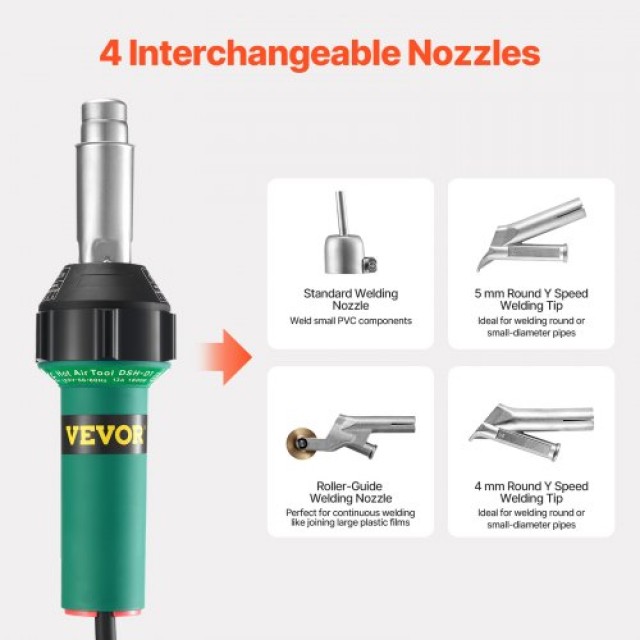 VEVOR  Πλαστικό Συγκολλητικό Θερμού Αέρα 1600W με 14 Αξεσουάρ  PVCB...