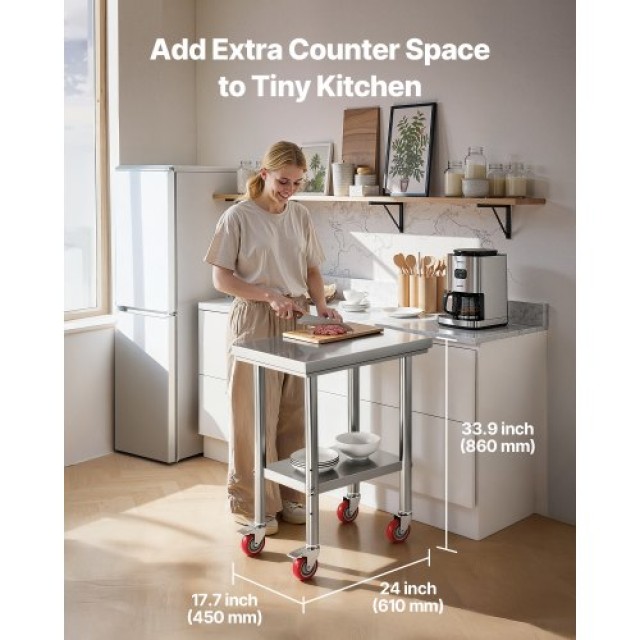 VEVOR Ανοξείδωτο Τραπέζι 61 x 45 cm για Προετοιμασία Τροφίμων με Ρυ...