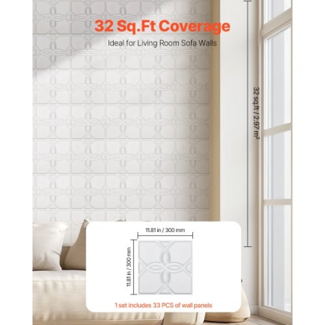 VEVOR Πάνελ Τοίχου 3D 33-Τεμαχίων 11.81x11.81 PVC 32 Τ.Π. Κάλυψη Λευκό Floral PVC3DQBXDYSJ05PSDV0