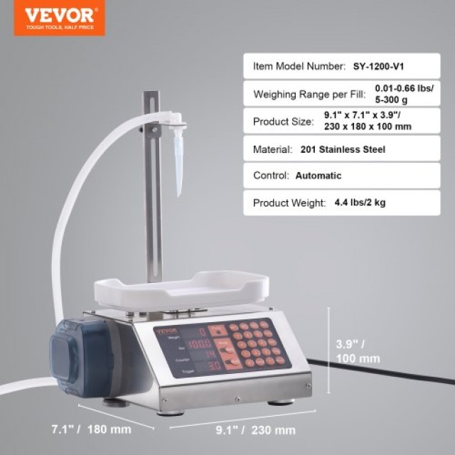 VEVOR Μηχάνημα Υγρής Πλήρωσης, 5-300 g, Αυτόματο Γεμιστικό Μπουκαλιών με Περισταλτική Αντλία (Μονή Ακροφύσιο)  WSDBGYGZJ061I2HY6V2