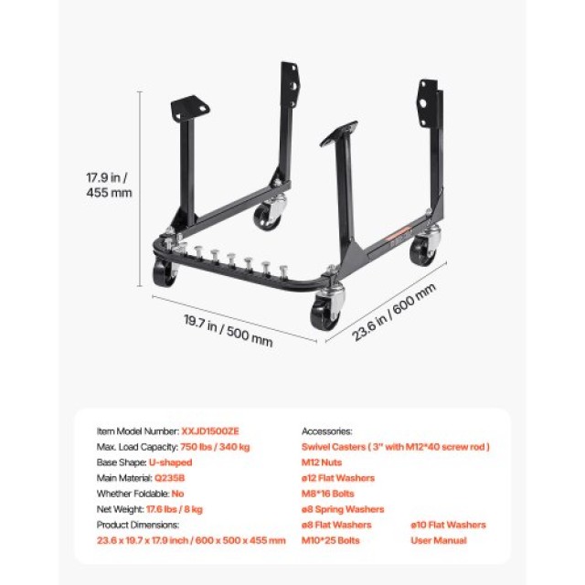 VEVOR Ισχυρή Βάση Κινητήρα με Ρόδες 340KG YDFXZSZJ750L75YHLV0