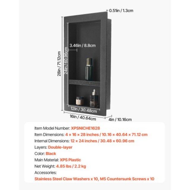 VEVOR Εντοιχισμένο Ράφι Μπάνιου 40.6 x 71.1 x 10.2 cm SLLYBK2C16IN1...