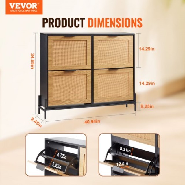 VEVOR  Ντουλάπι Παπουτσιών Rattan με 4 Ανακλινόμενα Συρτάρια FCTBXJ...