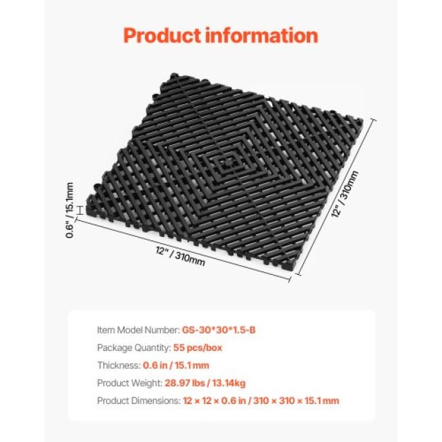 VEVOR Πλακάκι Δαπέδου Αποστράγγισης 12x12 CKPSD12X12INHT62XV0