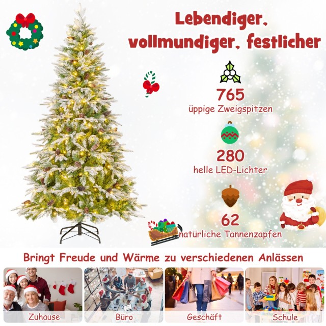 Costway  190 εκ. φωτιζόμενο χριστουγεννιάτικο δέντρο με χιονισμένη ...