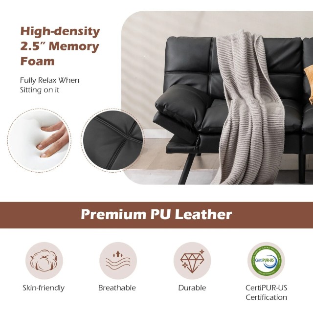Καναπές-Κρεβάτι Memory Foam με Ρυθμιζόμενα Μπράτσα – Μαύρο HV10326DK Costway