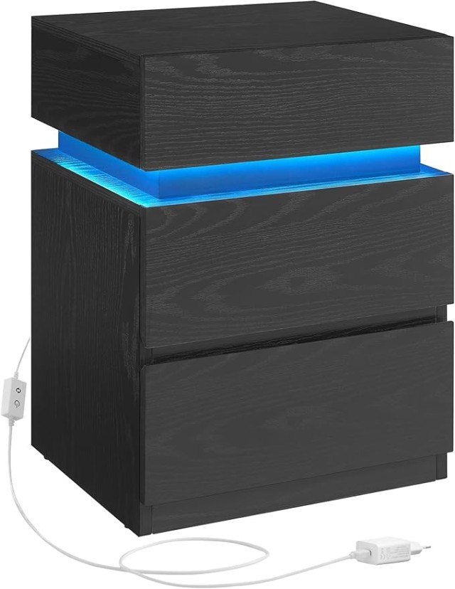 VASAGLE Κομοδίνο με LED Φωτισμό και 3 Συρτάρια 40x35x55 εκ. - Μαύρο LET630T56
