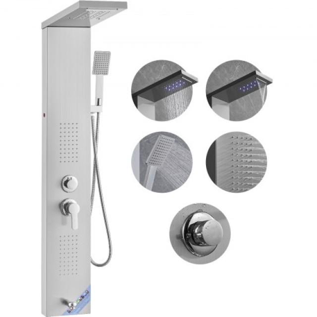 VEVOR LED-Duschturmsystem aus Edelstahl, 5 Funktionen, Regen-Wasserfall-Düsen, FTYS5CS2MSDPJJRDMV9