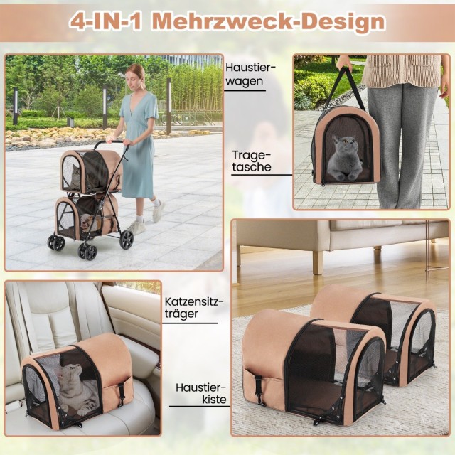 Costway  Πολυλειτουργικό Καρότσι 4 σε 1 για Κατοικίδια με Αποσπώμεν...