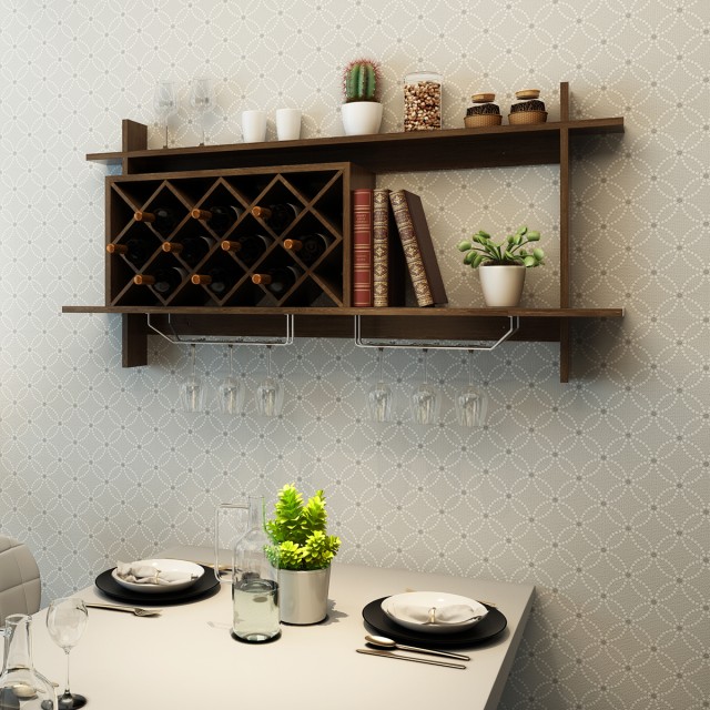 Costway Μαύρο Ράφι Κρασιών με Θήκη για Ποτήρια HW57400BK