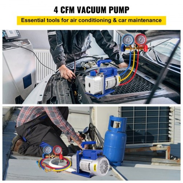 VEVOR  Σετ Αντλίας Κενού 4CFM 1/3HP με Μανόμετρο για Ψυκτικά R134a 4CFM1/4HPZKB1F001V2