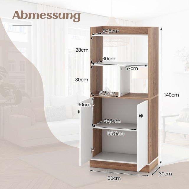 Costway Ράφι βιβλιοθήκης με διπλή πόρτα, 3 επιπέδων, με ανοιχτά ράφ...