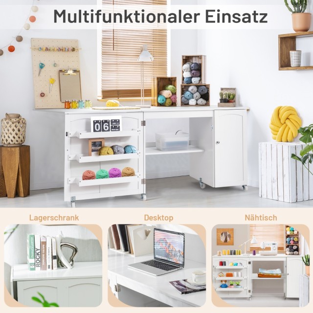 Costway Πτυσσόμενο Τραπέζι Ραπτικής Λευκό 158 x 50 x 75 cm HW66623WH+
