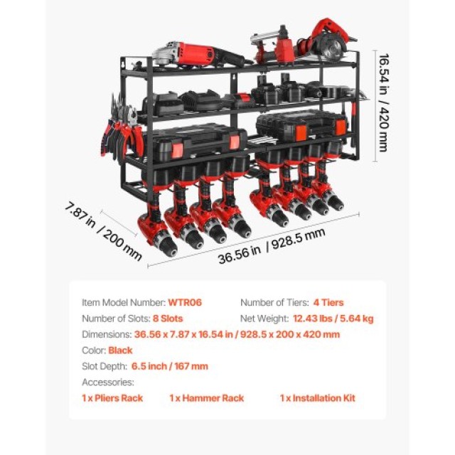 VEVOR Πολυεπίπεδη Επιτοίχια Οργάνωση Εργαλείων με 8 Θέσεις Δράπανου...