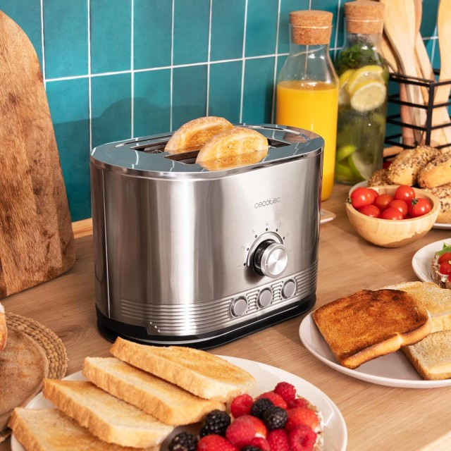 CECOTEC  Διπλή Κατακόρυφη Φρυγανιέρα Cecotec Shine&Toast από Ανοξείδωτο Ατσάλι, 850W, 2 Φέτες, 1.5 Υποδοχές, Φωτισμός LED, 7 Επίπεδα Φρυγανίσματος, Άνω Στήριγμα  CEC-03285
