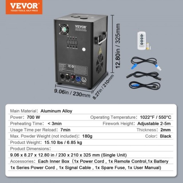 VEVOR Μηχανή Ψυχρών Σπινθήρων 700W 2-5M Σκηνή DJ Γάμου Εκδήλωσης Πά...