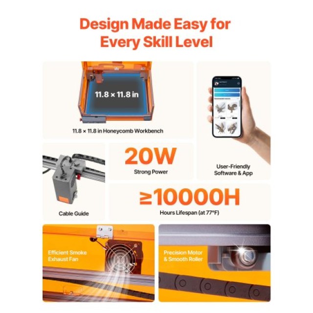 VEVOR Μηχάνημα Λέιζερ Χάραξης 20W με Περίβλημα, 7000 mm/min, 300 x ...