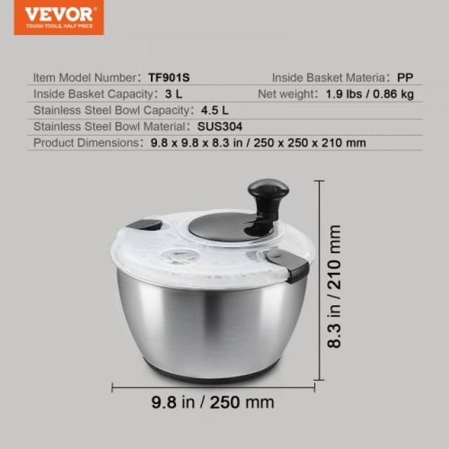 Ανοξείδωτος Στίφτης Σαλάτας VEVOR 4.75Qt για Λαχανικά & Φρούτα  BXG...
