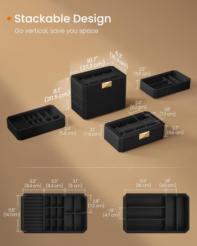 Κουτί Ρολογιών 8 Θέσεων 3 Επίπεδα 16.3 x 27.3 x 20.5 cm Μαύρο JWB02...