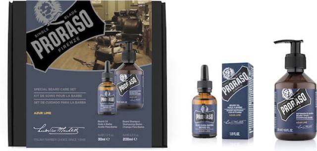 Proraso Σετ Περιποίησης για Γένια Azur Lime με Λάδι 30ml & Shampoo ...