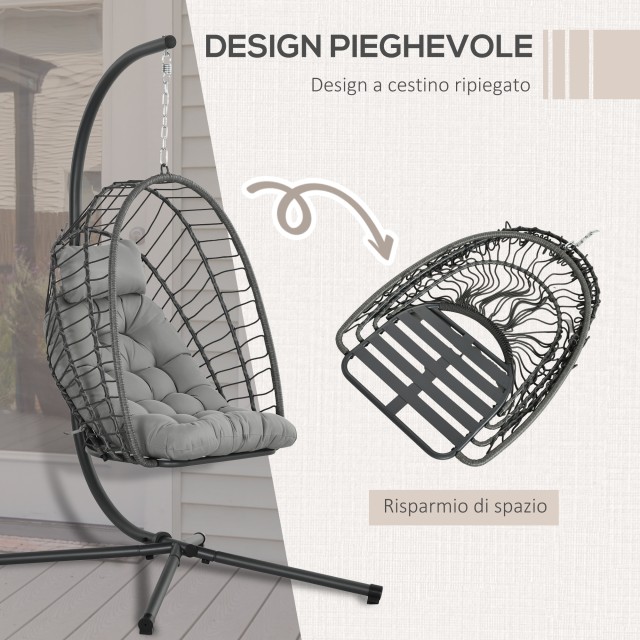 Κρεμαστή πολυθρόνα σε PE Rattan με μαξιλάρι, αναδιπλούμενο κάθισμα ...