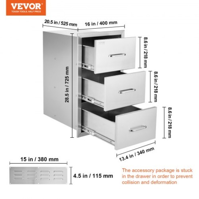 Συρτάρια BBQ Vevor Ανοξείδωτα 3τμχ 40x77 εκ. για Εξωτερική Χρήση  CTG29X16X21.70001V0