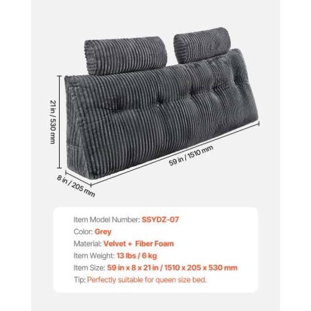 VEVOR Μαξιλάρι Κεφαλαριού Queen Wedge με 2 Τσέπες & Στηρίγματα Κεφα...