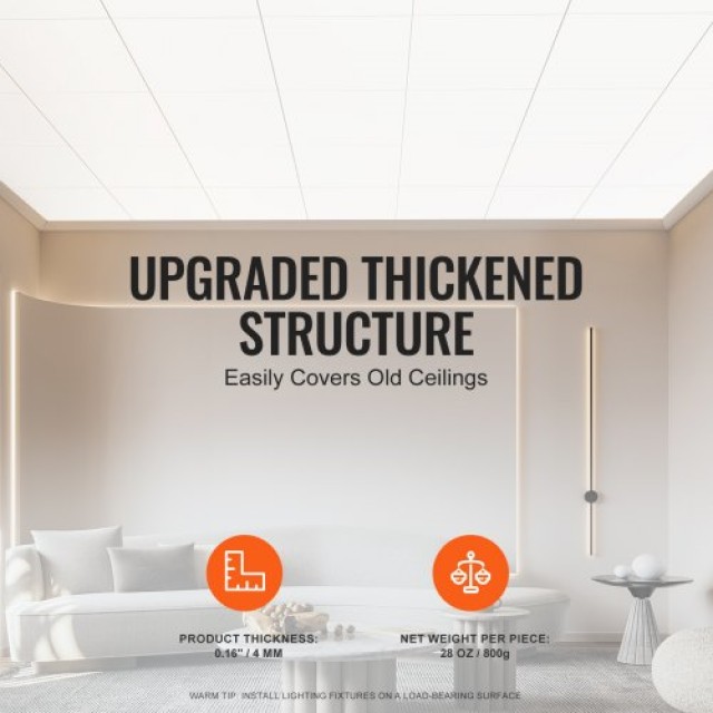 VEVOR  Πλακάκια Οροφής VEVOR 12-Πακέτο 24 x 24 in PVC Αφρός Πυράντο...